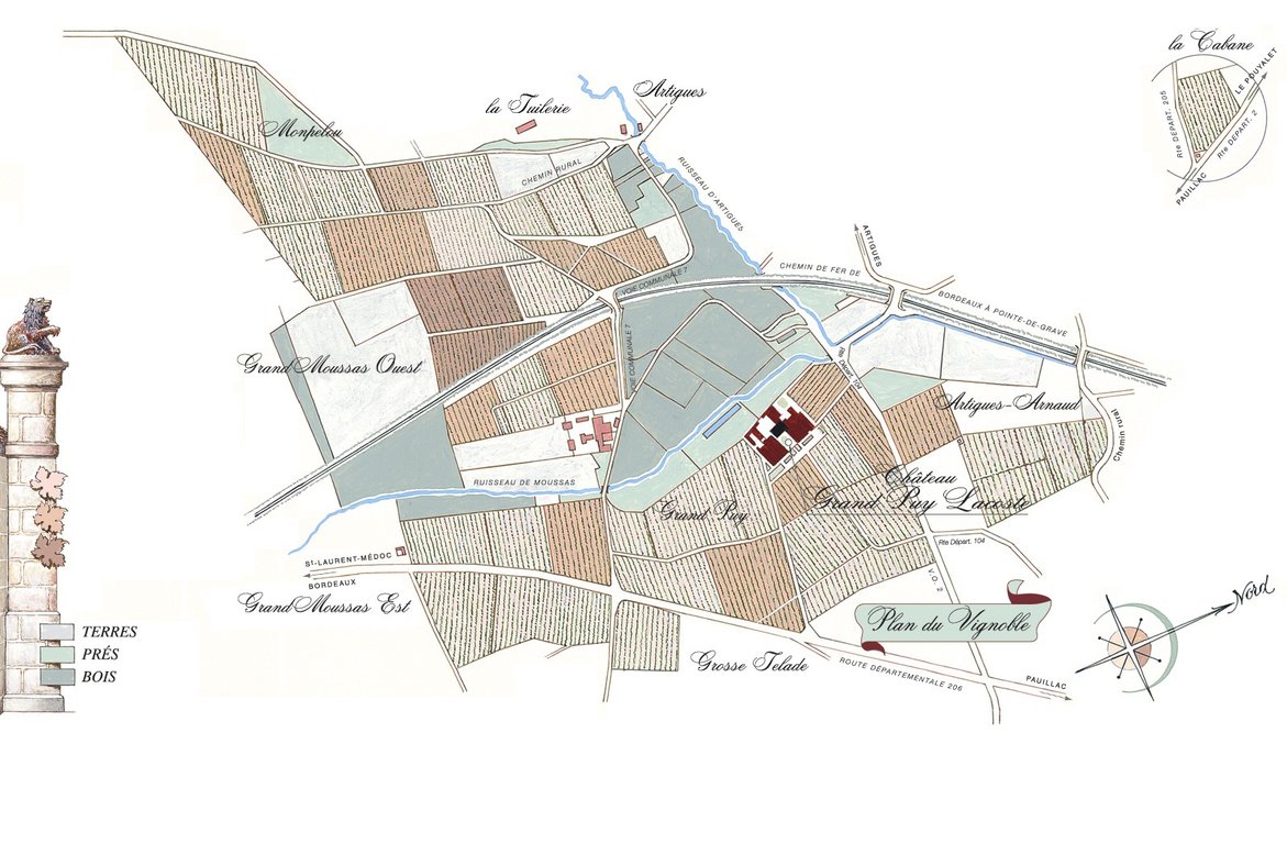 Gravure Plan cadastral par M. Barbier - Château Grand-Puy-Lacoste